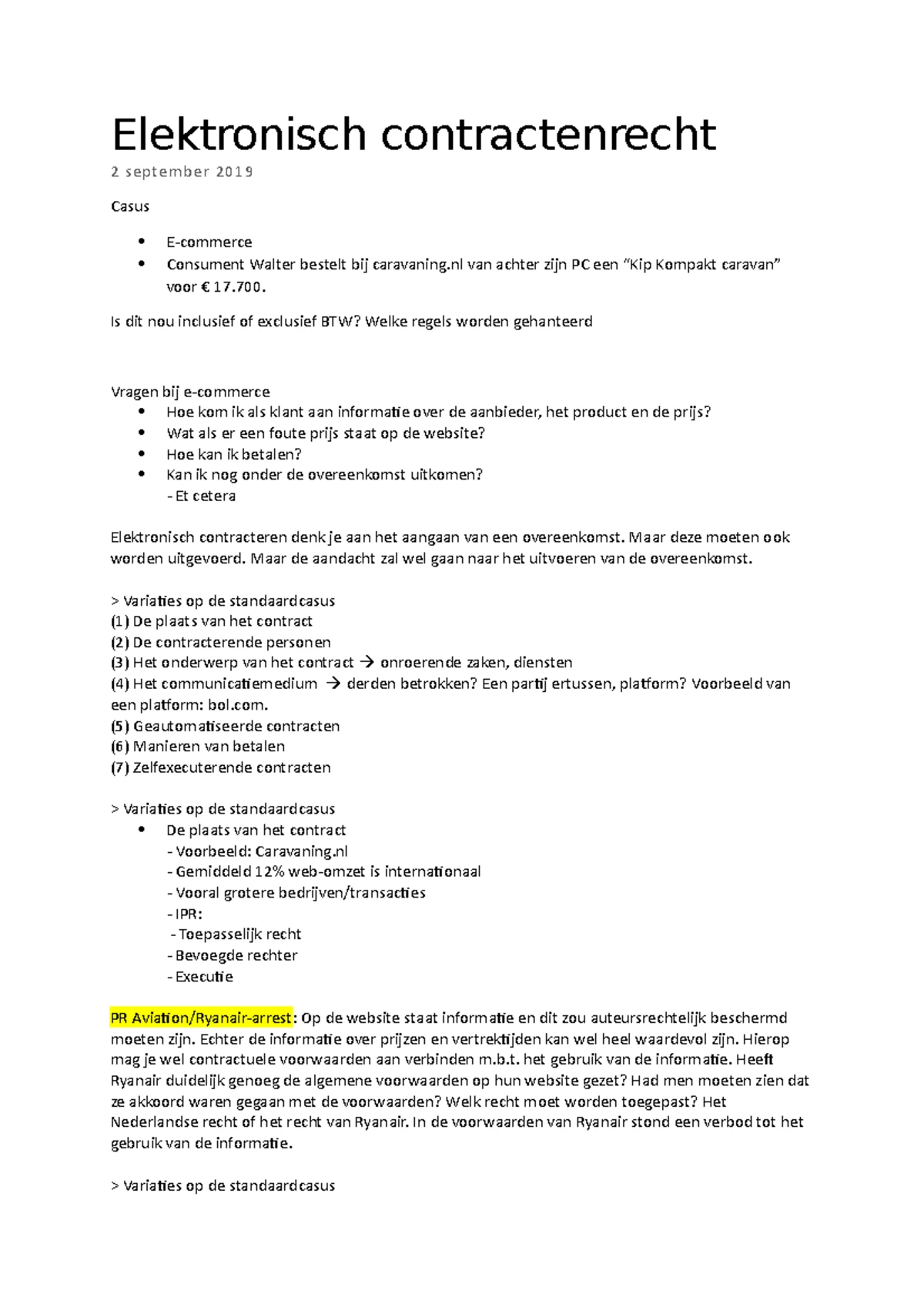 Hoorcollege 1: Elektronisch Contractenrecht en E-commerce HC - Studeersnel