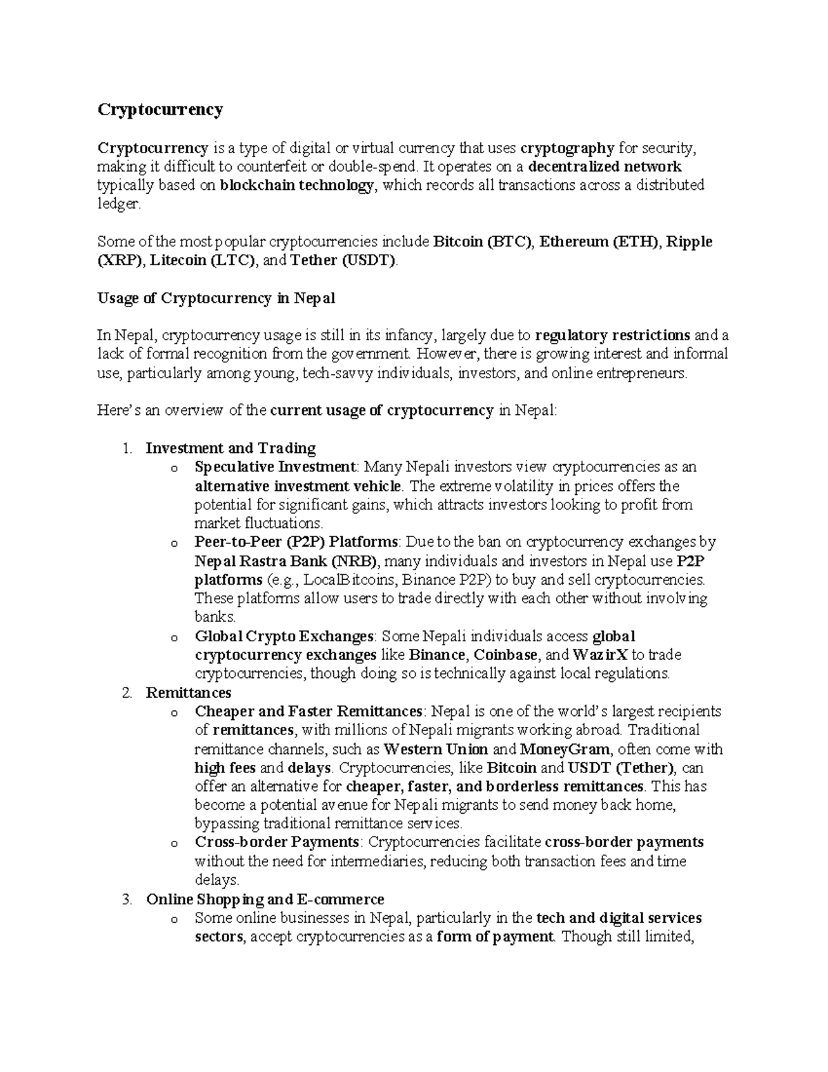 Cryptocurrency in Nepal: Usage, Challenges, and Opportunities - Chapter 3 -  Studocu