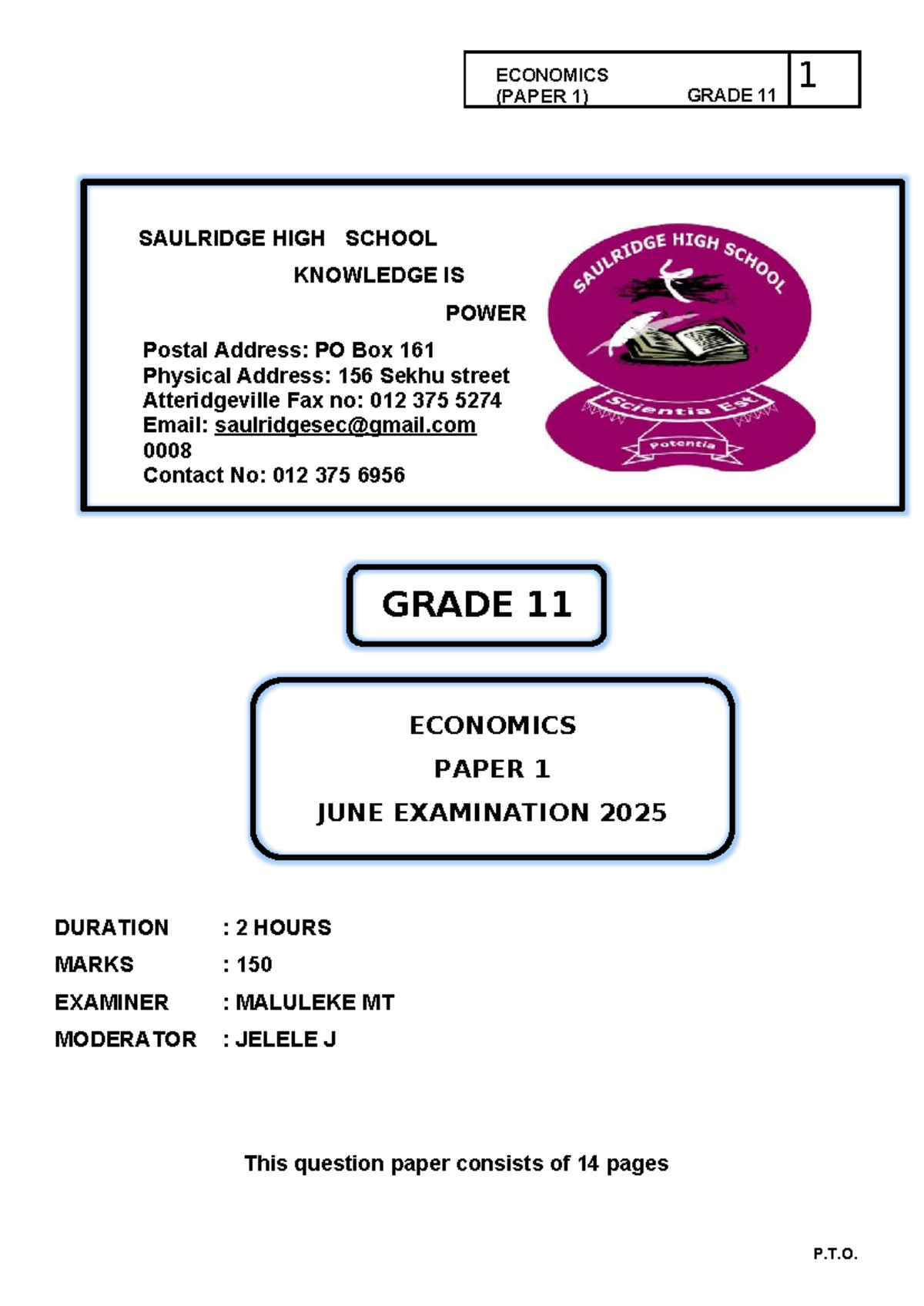 Gr 11 Economics P1 June 2025 Exam Question Paper - Studocu