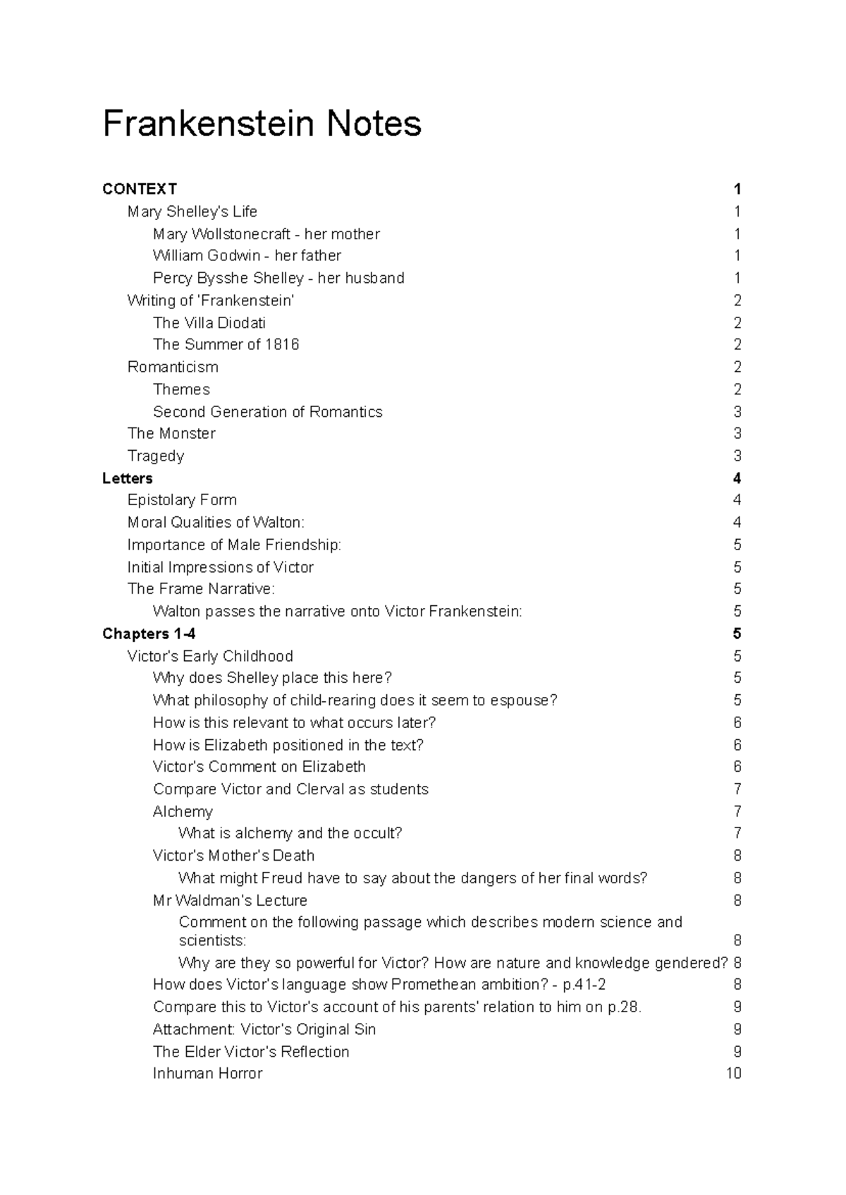 Frankenstein Notes: Context, Themes, and Character Analysis (ENG 101 ...