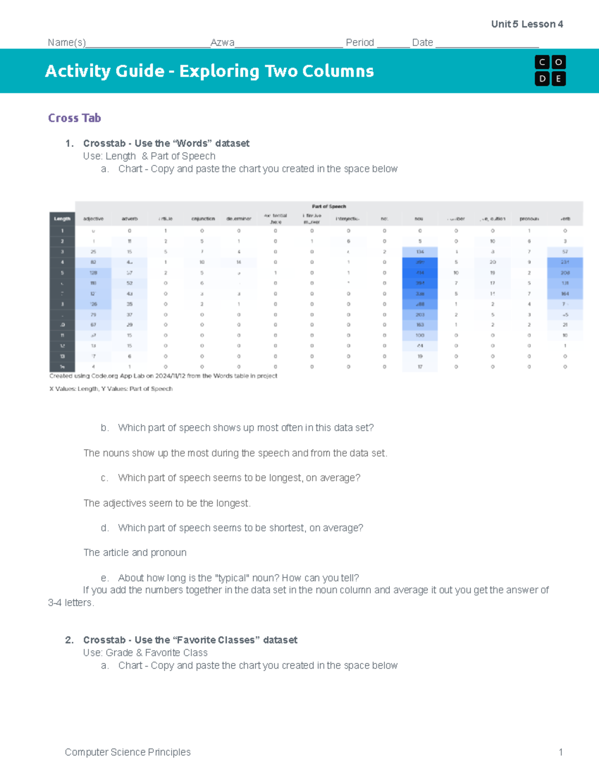 Copy of Activity Guide - Exploring Two Columns - Unit 5 Lesson 4 - Unit ...