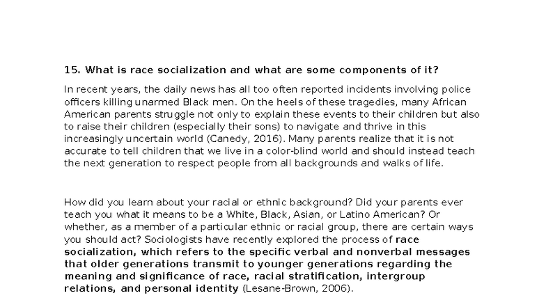 Chapter 4 Study Guide: Race Socialization and Its Impact - Studocu