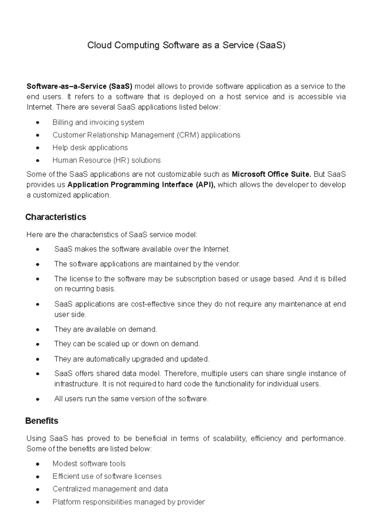 Cloud Computing Software as a Service (Saa S) - Cloud Computing ...