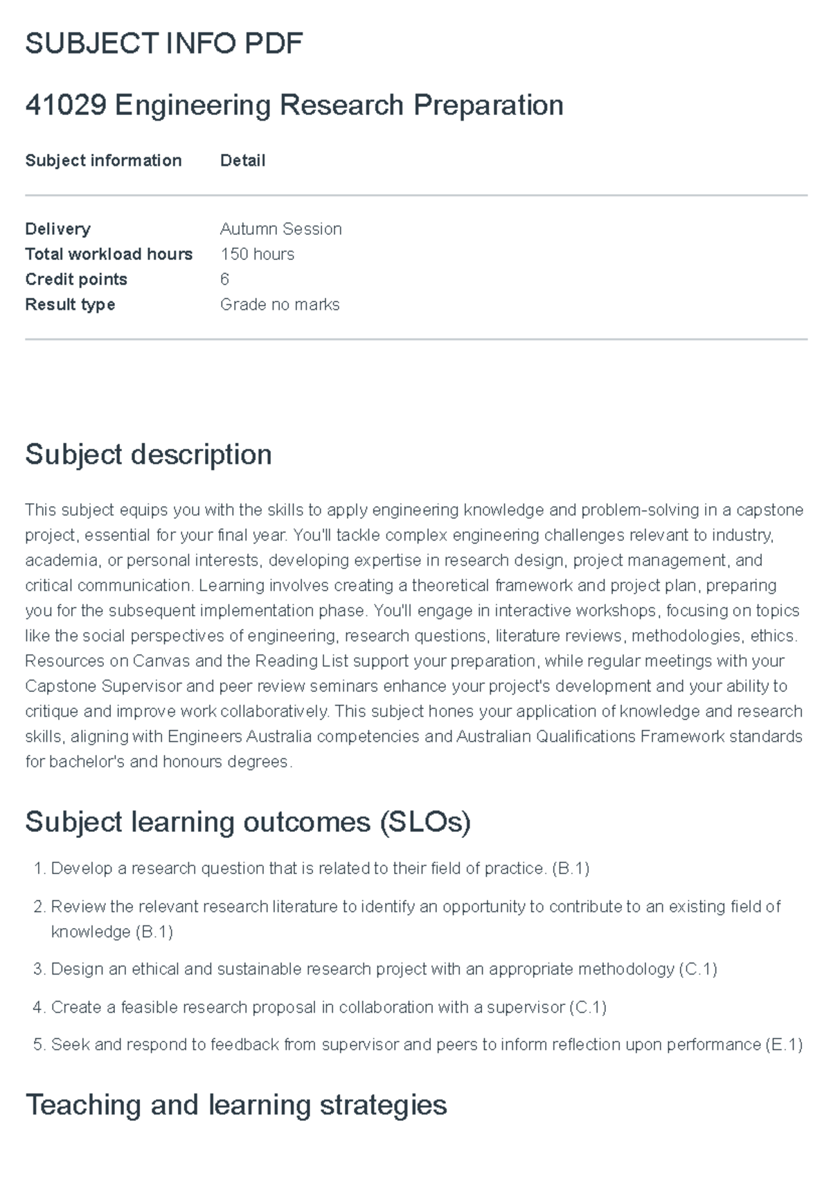 Engineering research preparation subject info PDF 41029 - Studocu
