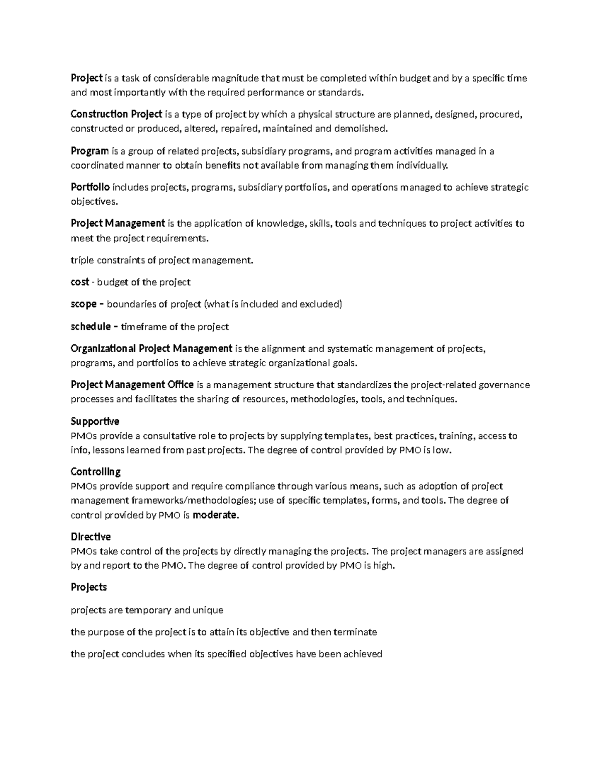 CMPM 101: Project Management Final Exam Reviewer - Studocu