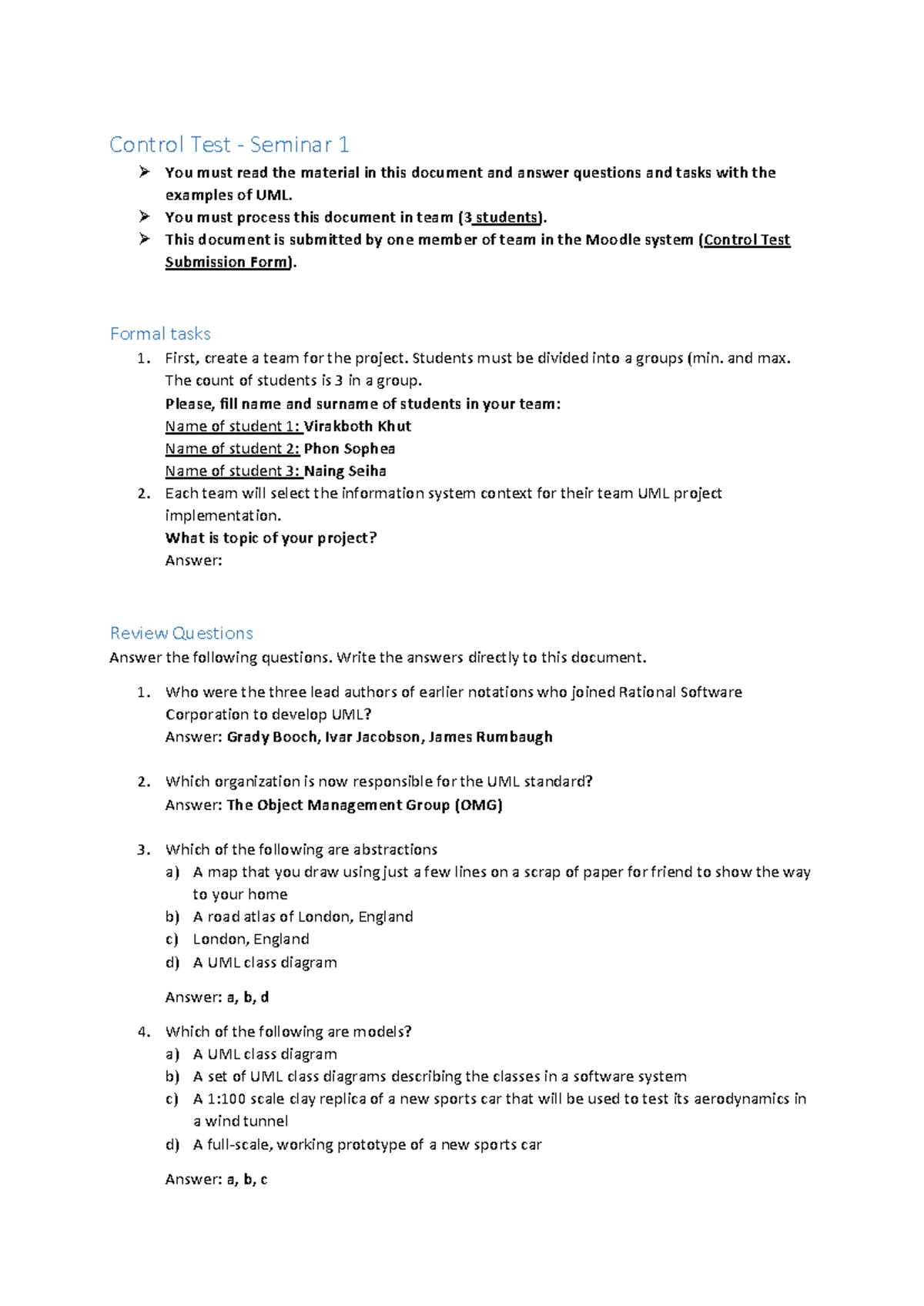 Control Test 1 - Seminar Group Project on UML Concepts - Studocu