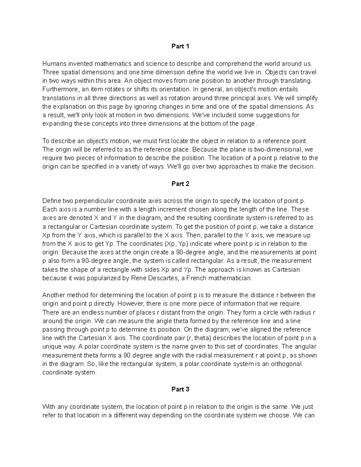 Part 4 - Summary of Motion and Coordinate Systems in Introductory ...