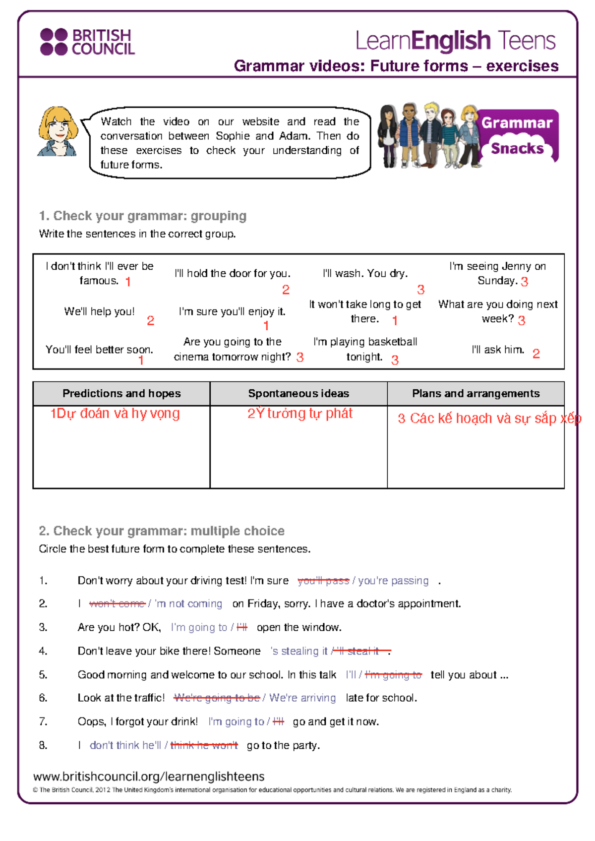 10A2 English Assignments Future Forms - Grammar videos: Future forms ...