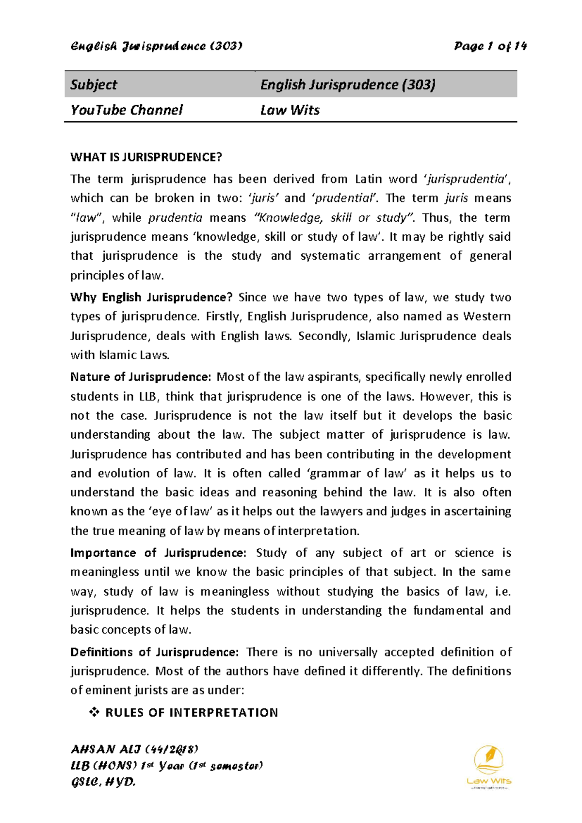 English Jurisprudence (303) Overview and Key Concepts - Studocu