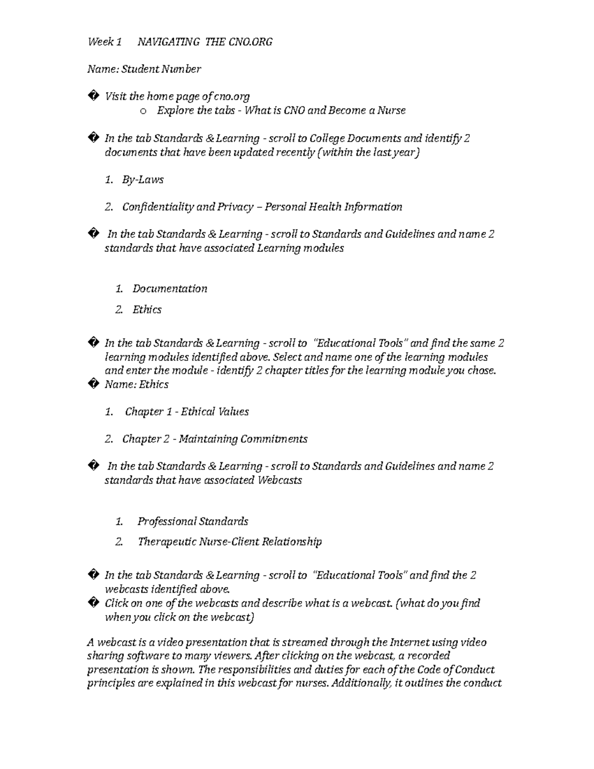 CNO Navigation Exercise - Week 1 NAVIGATING THE CNO Name: Student ...