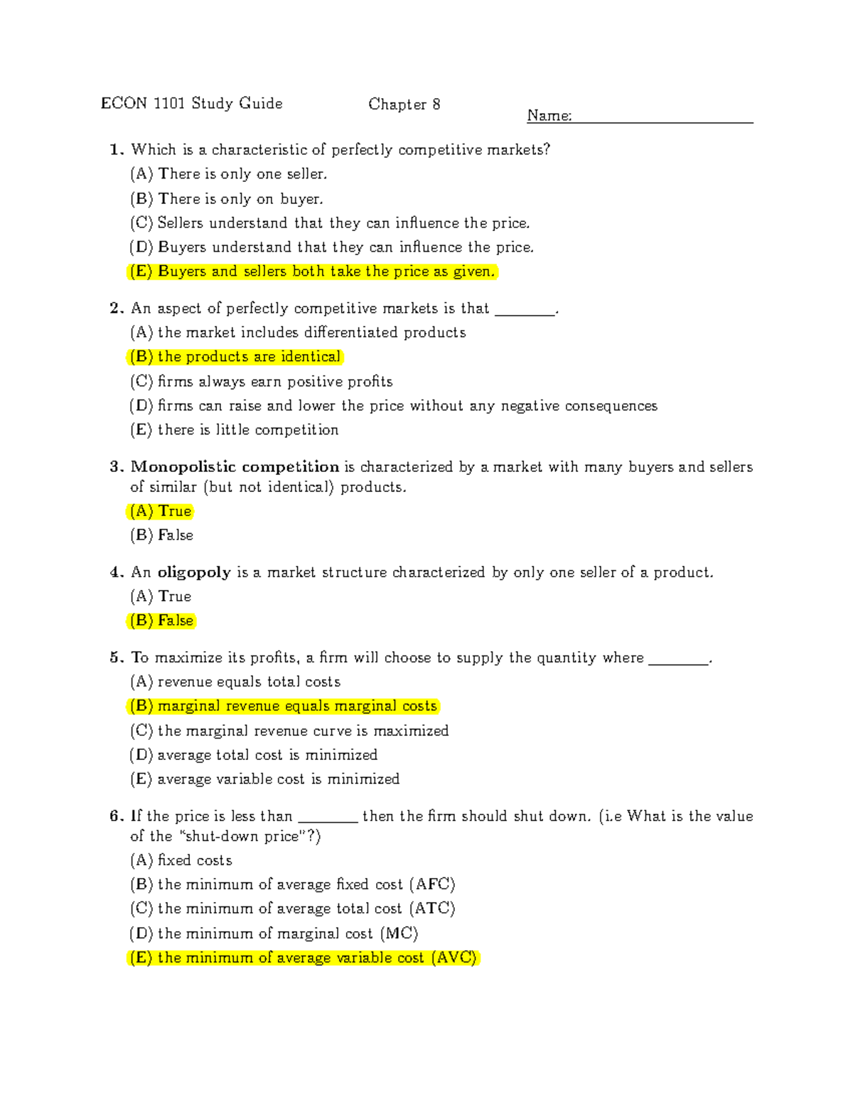 ECON 1101 Study Guide: Key Concepts from Chapter 8 - Studocu