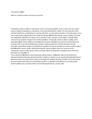 Therapeutic Communication - Study Notes & Assignments - Studocu