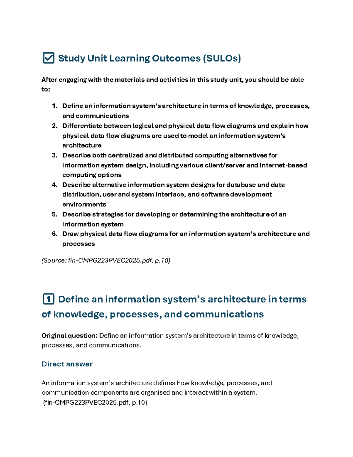 SU2 - Learning Outcomes for Information Architecture Study Unit - Studocu