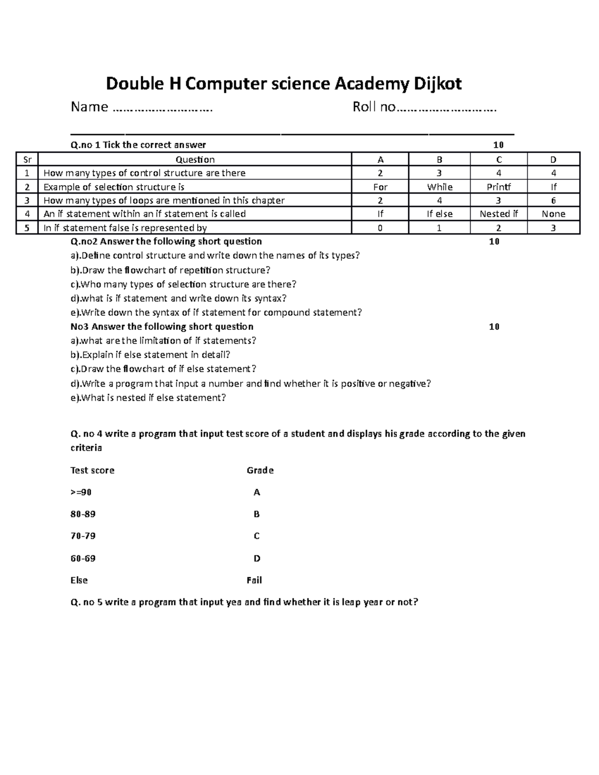 CS101 Midterm Test - Control Structures and Loops - Studocu