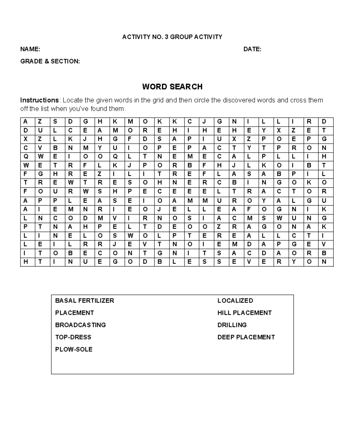 WORD- Search - ACTIVITY NO. 3 GROUP ACTIVITY NAME: DATE: GRADE ...