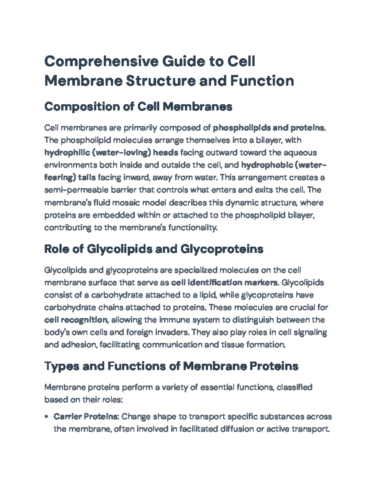 Comprehensive Study Guide on Cell Membrane Structure & Function (BIO101 ...