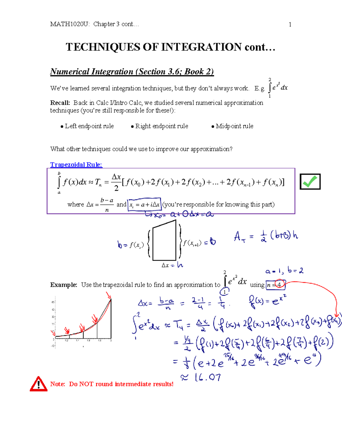 Week 3 Lecture 2 Ver. 3 - TECHNIQUES OF INTEGRATION cont... Numerical ...