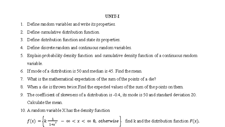 SM-I Important Questions on Random Variables and Distributions - Studocu