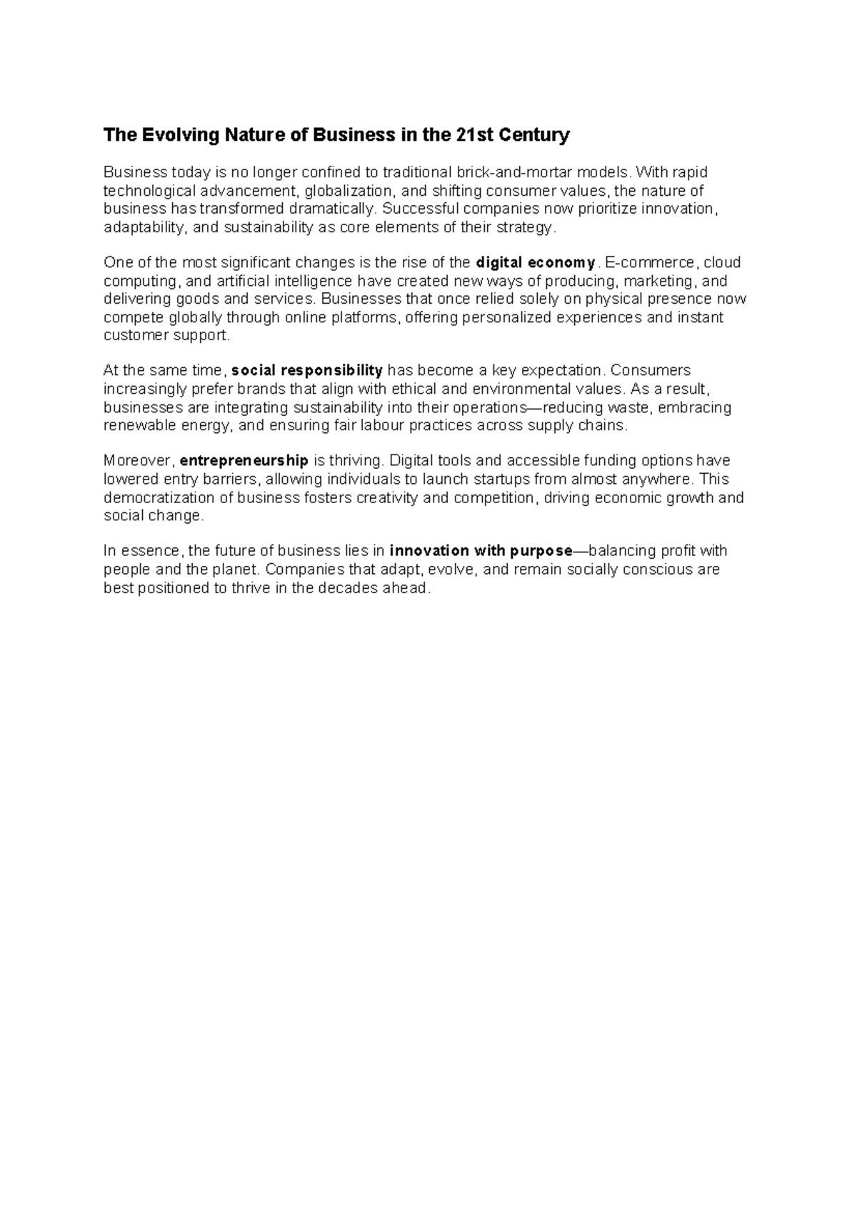 BUS 101: The Evolving Nature of 21st Century Business Strategies - Studocu