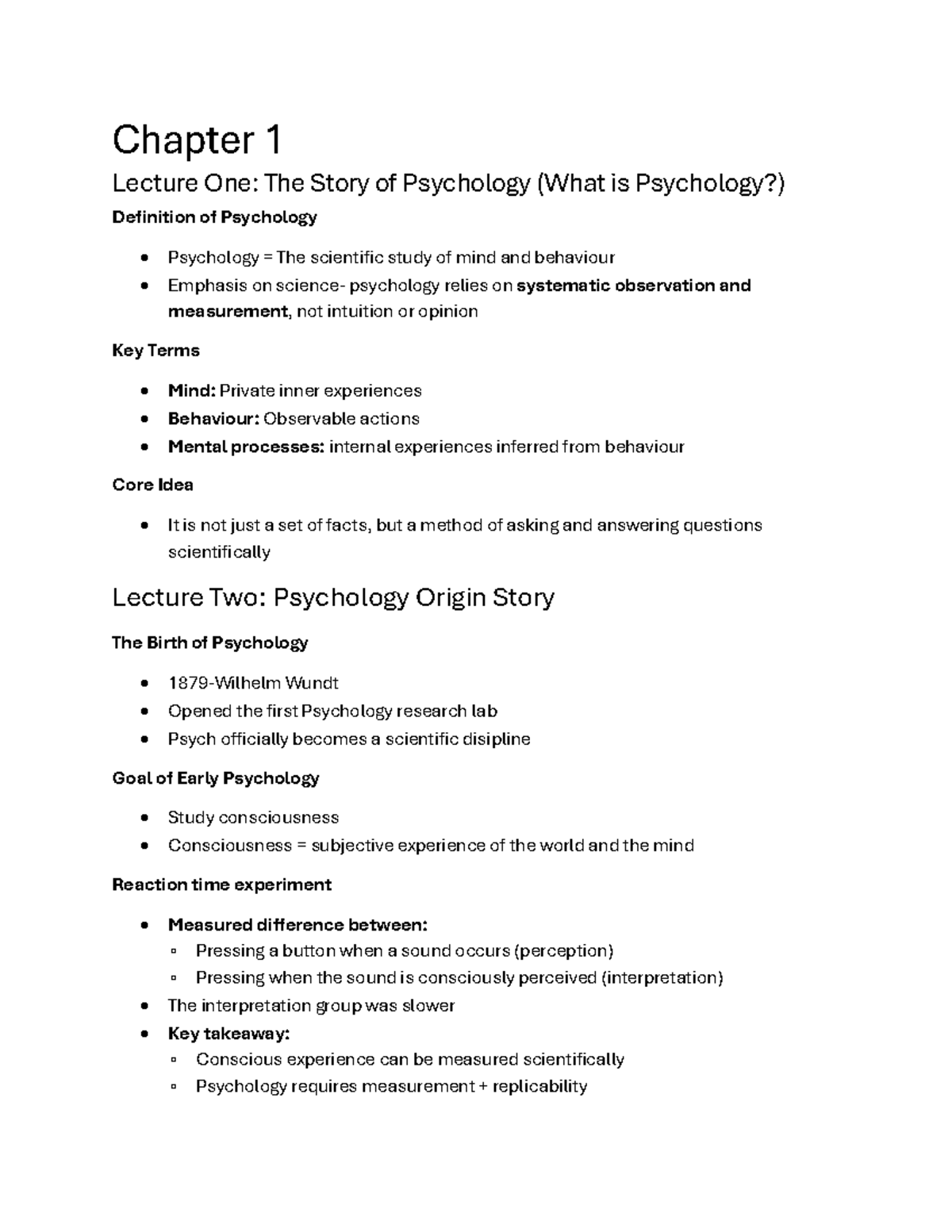 PSY101: Introduction to Psychology - Lecture Notes - Studocu