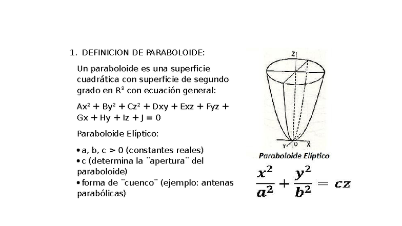 Parte 5: Definición y Aplicaciones del Paraboloide en R3 - Studocu