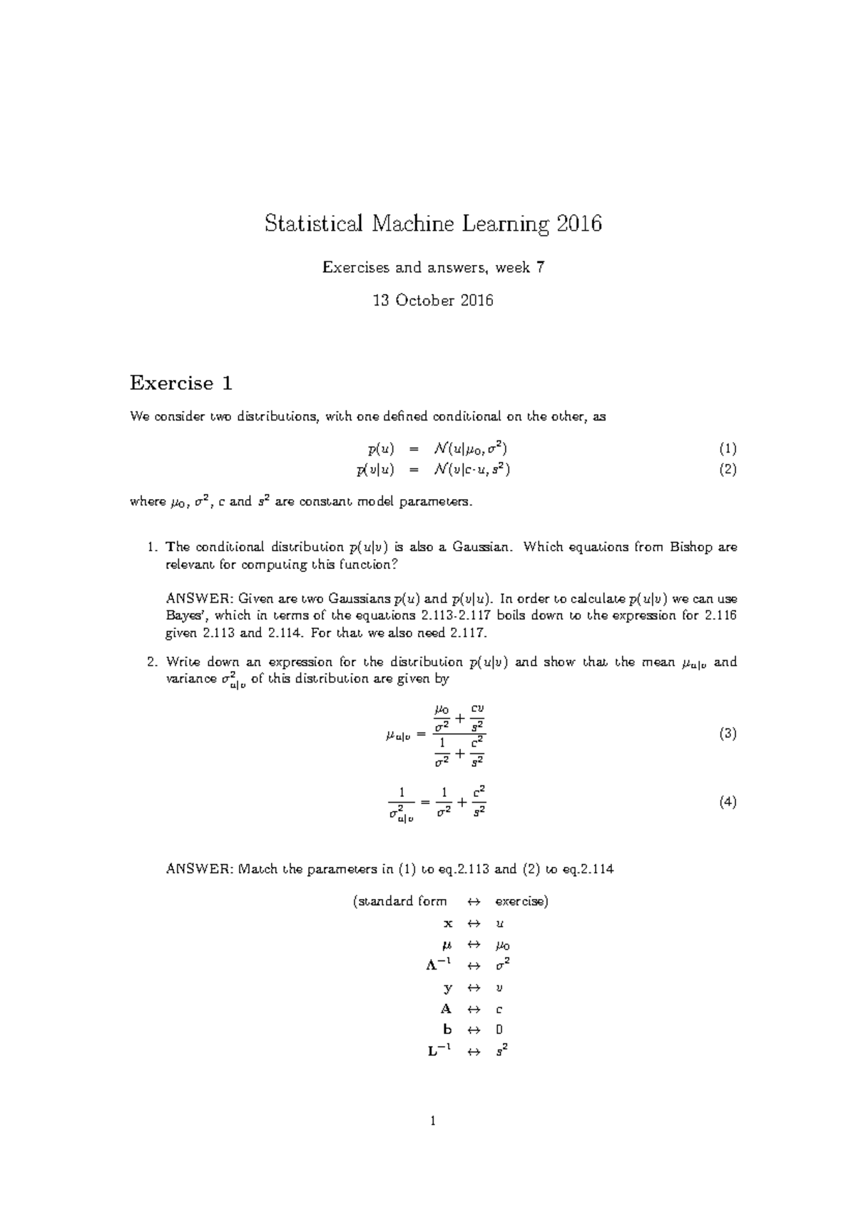 Statistical Machine Learning - Practicum Exercise 7 Solutions - Studeersnel