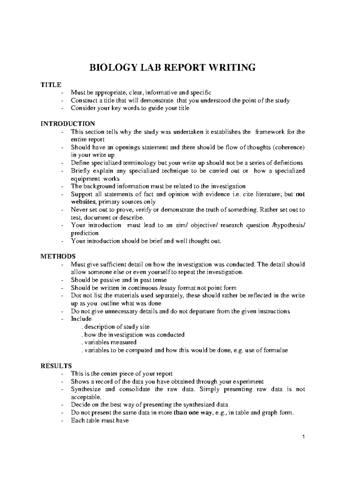 Biology 101: Essential Guidelines for Writing Lab Reports - Studocu