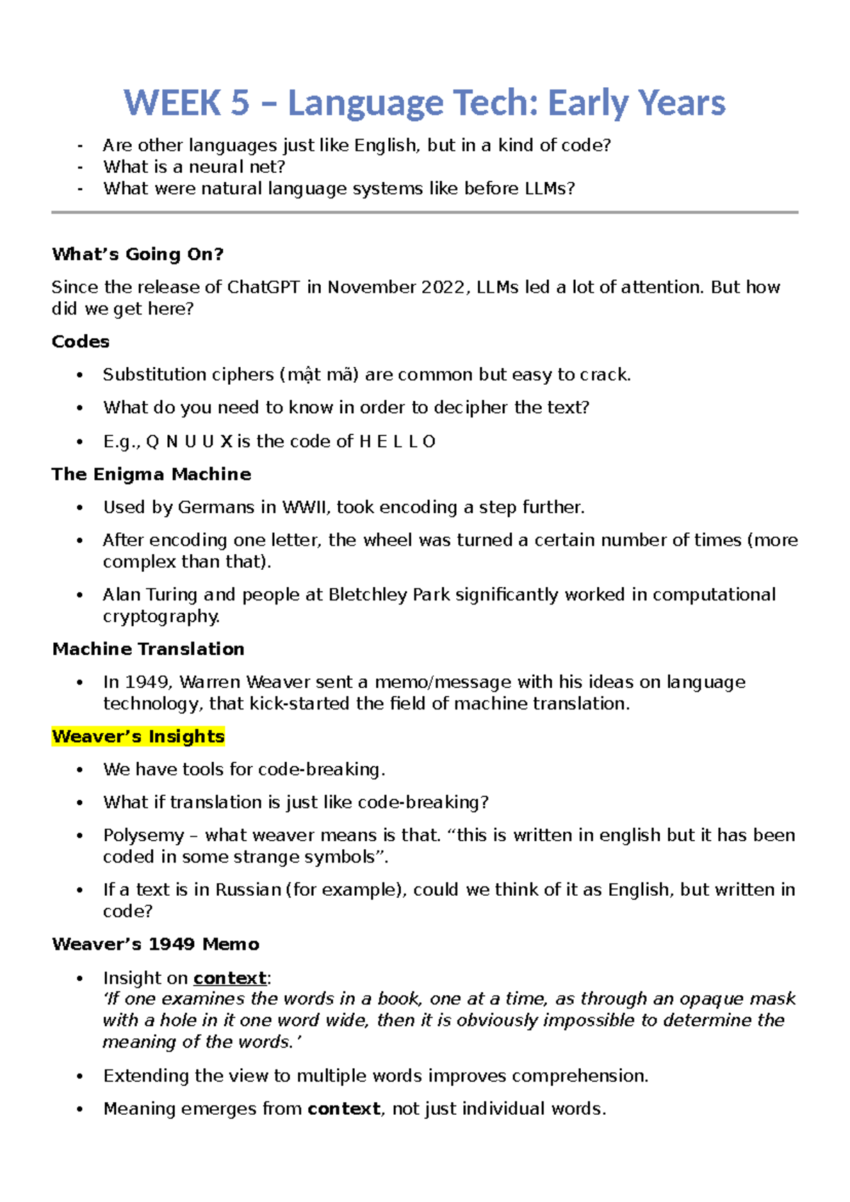 WEEK 5 Lecture 9: Language Technology and Neural Networks in LING1001 ...