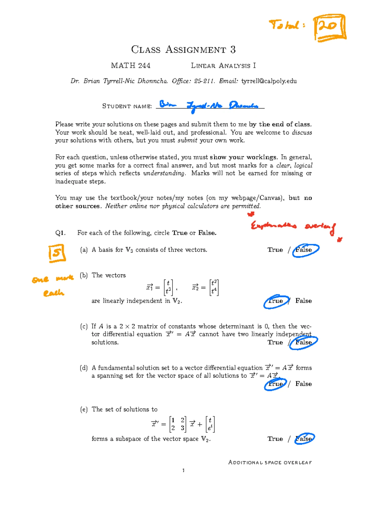 Take Home Assignment 3 Solutions - Linear Algebra Analysis - Take Home ...