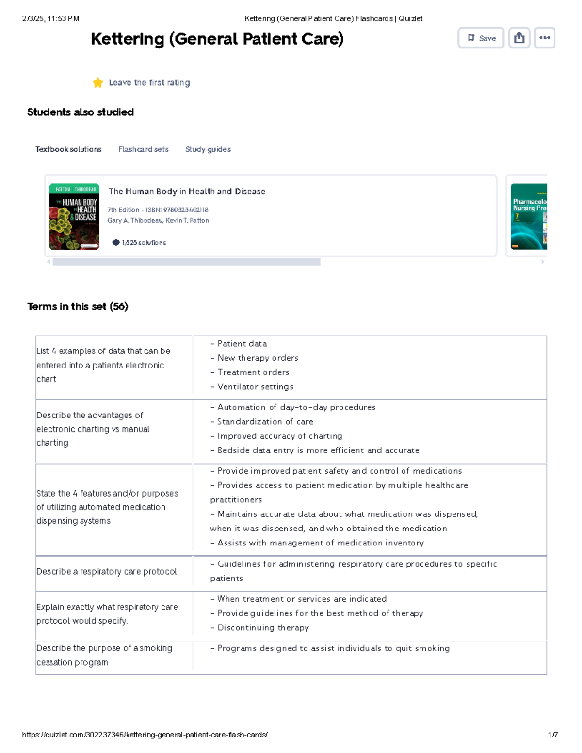 Kettering General Patient Care Flashcards for Quizlet Study Aid - Studocu