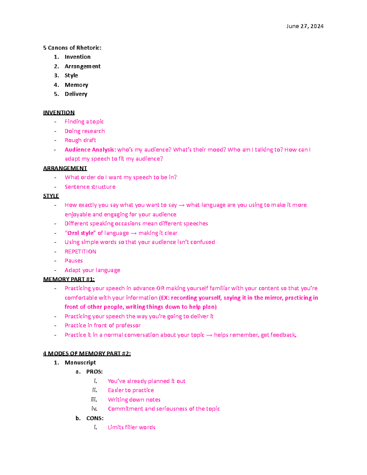CAS 100 A 5 Canons of Rhetoric: Invention, Arrangement, and Delivery ...