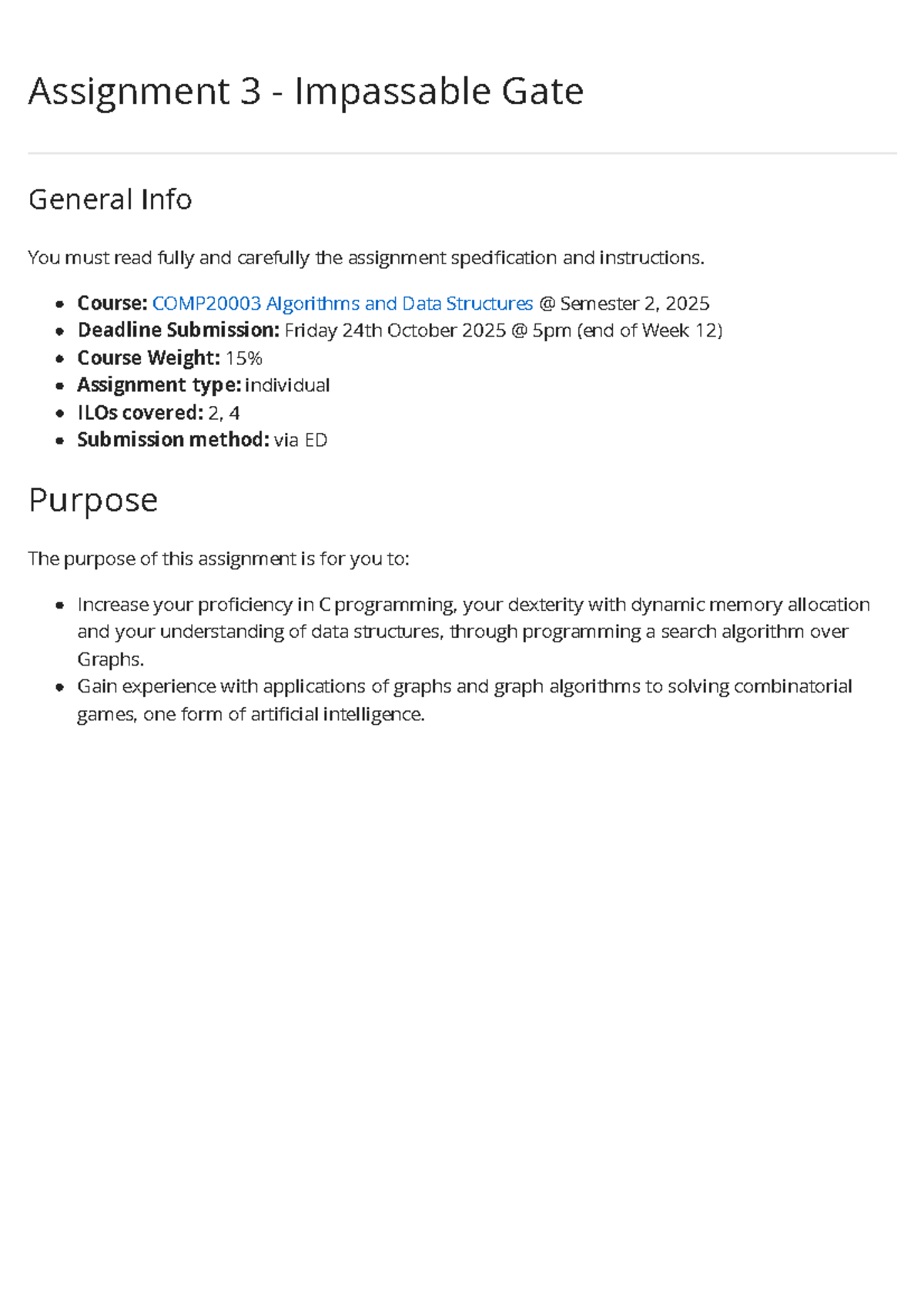 Assignment 3 - Impassable Gate: AI Algorithm Development - Studocu