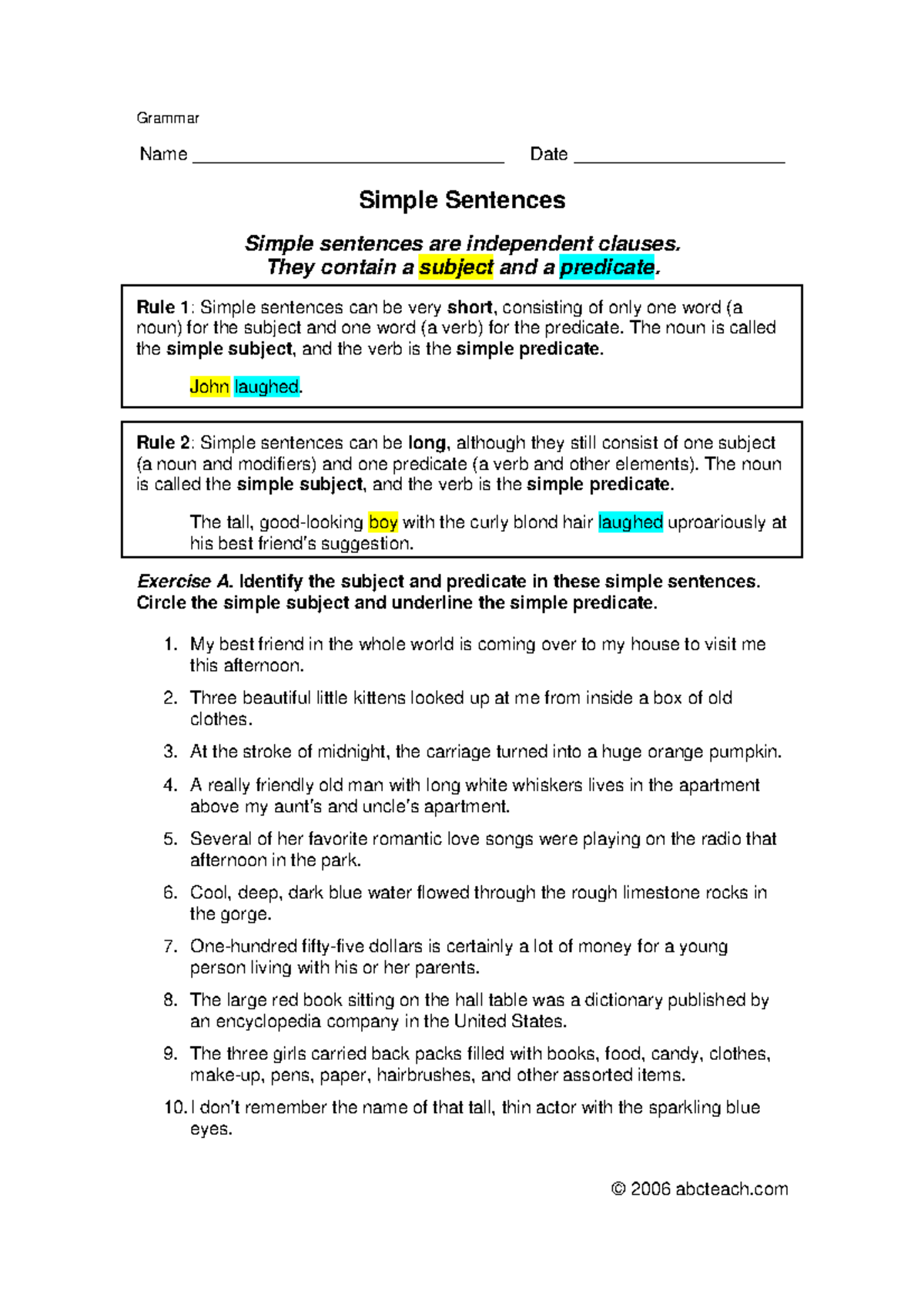 131938111 Simple Sentences Practice Exercises and Answer Key - Studocu
