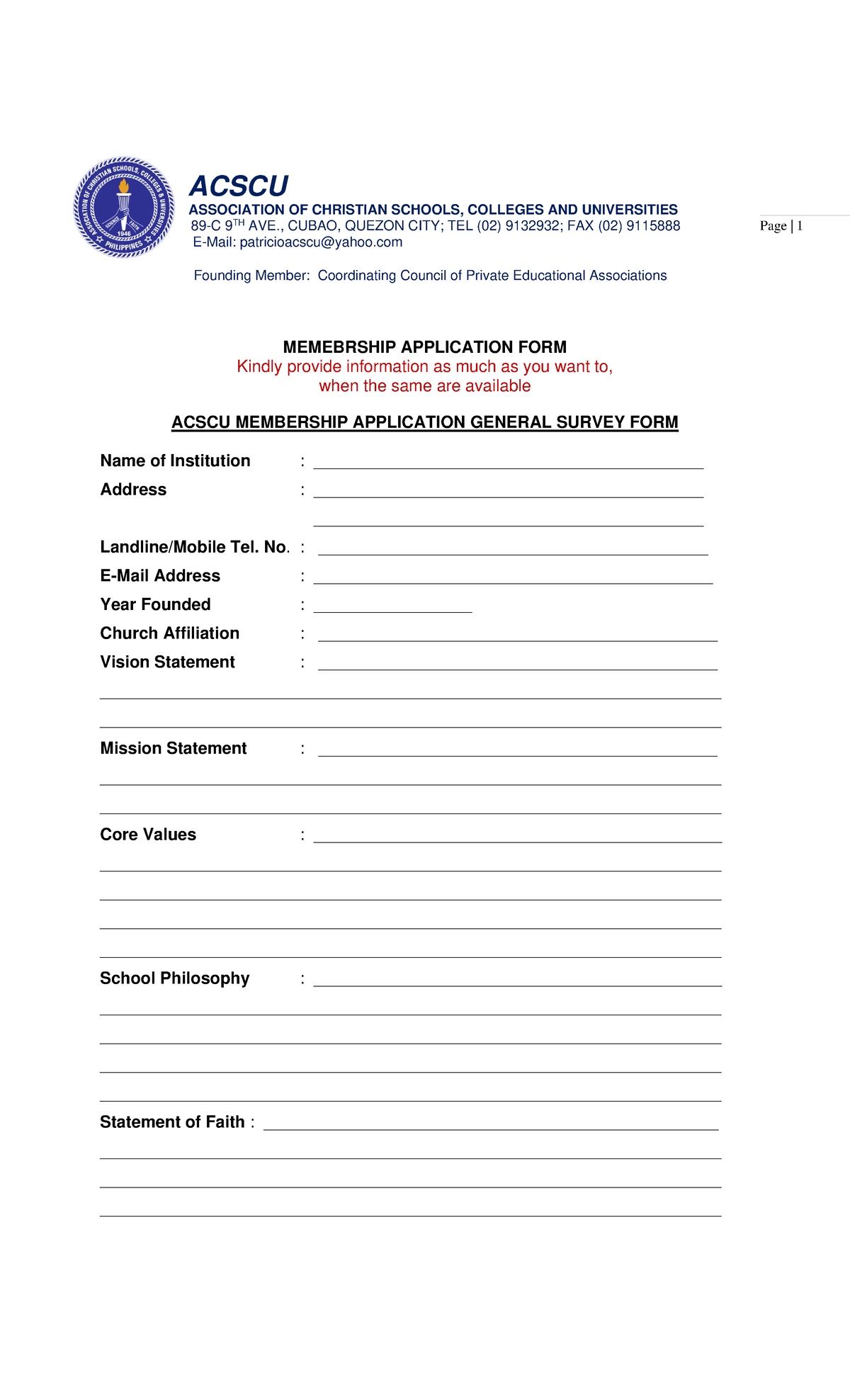 ACSCU Membership Application Form: Institutional Survey & Data ...