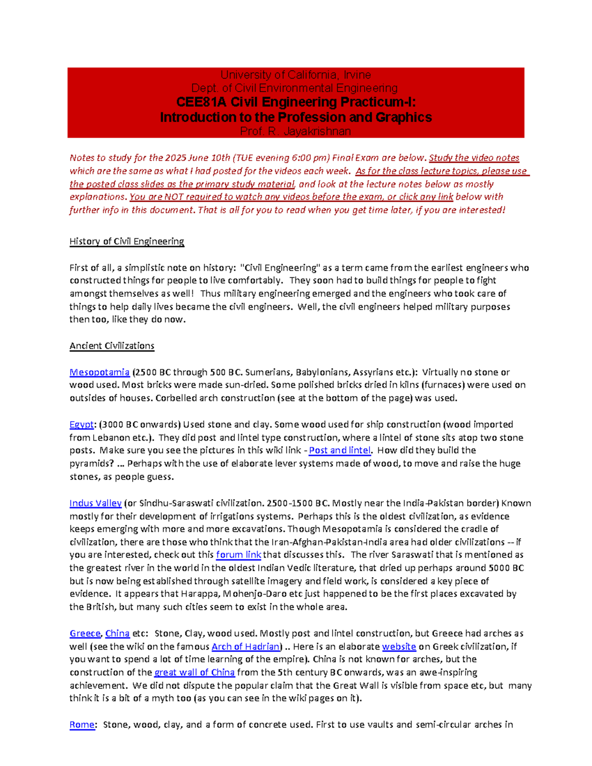 CEE81A Civil Engineering: Final Exam Study Notes for June 10, 2025 ...