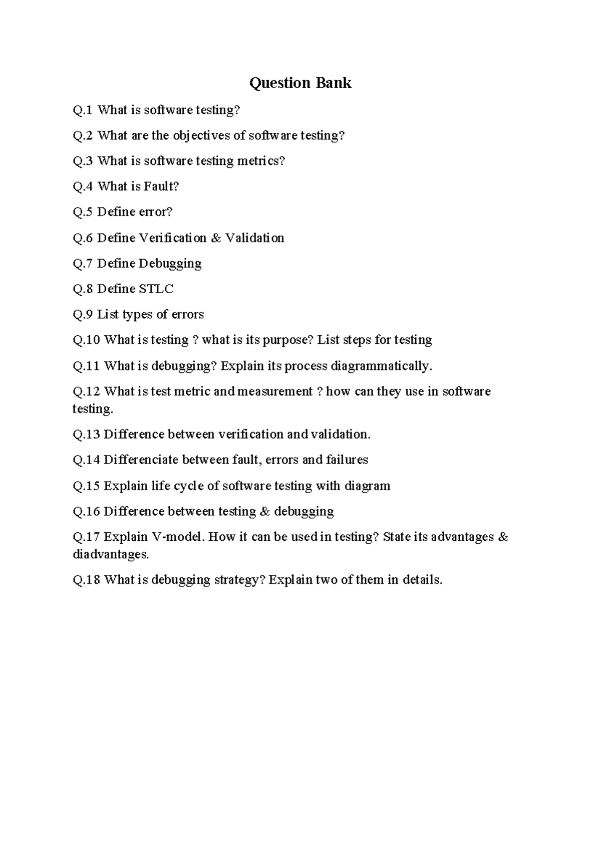 Tybsc CS Soft Testing Question Bank - Question Bank Q What is software ...