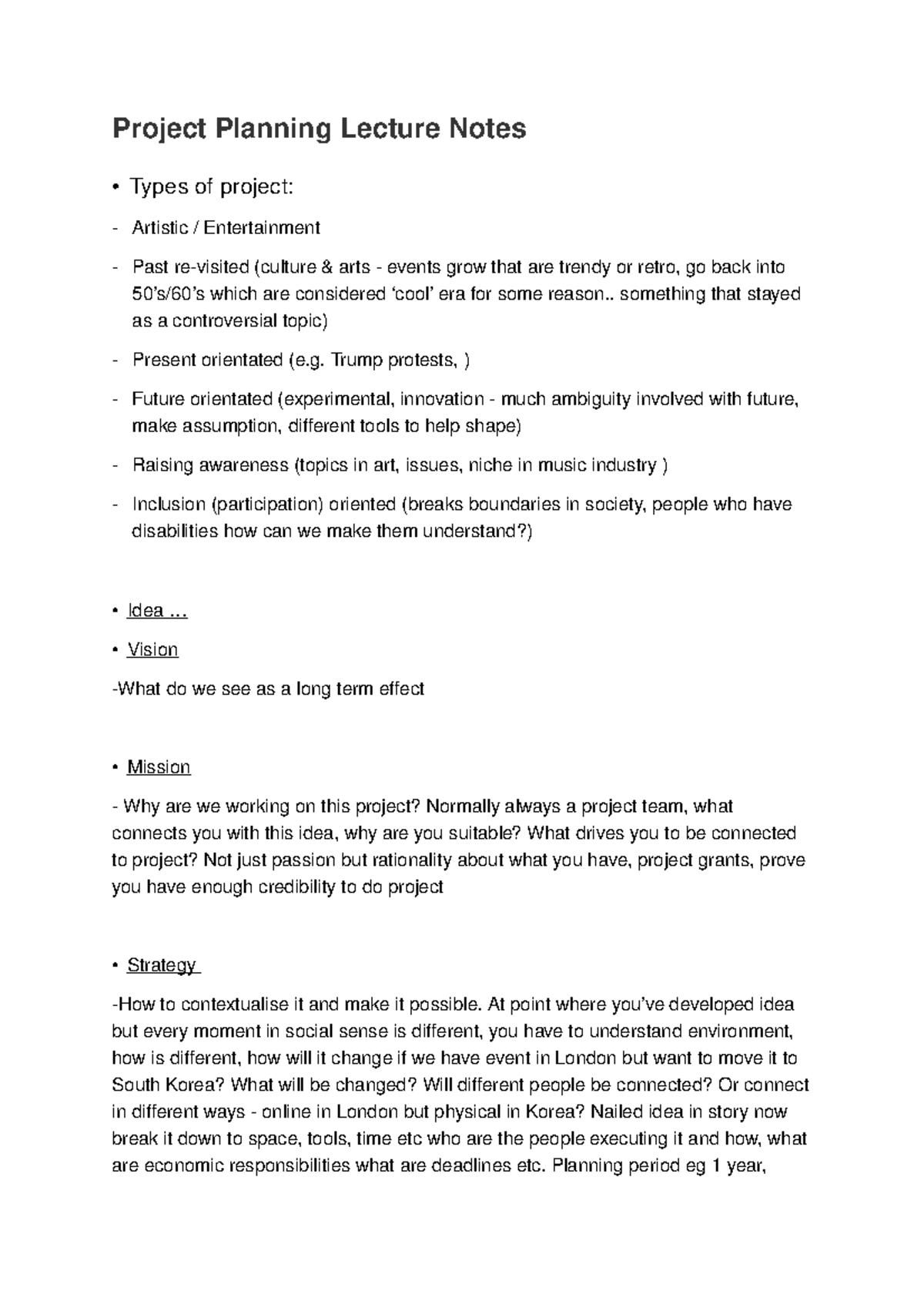 Project Planning - Lecture Notes on Key Concepts & Management ...