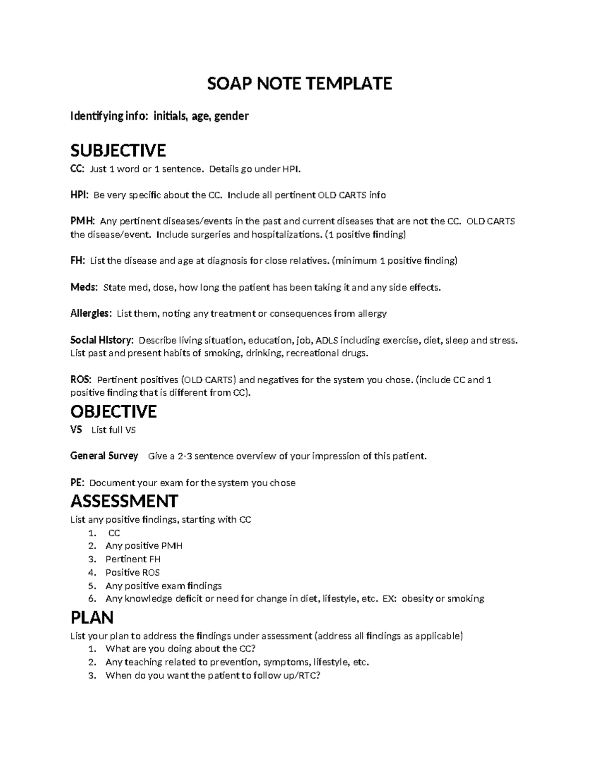 SOAP NOTE Template 2026: Patient Assessment & Plan - Studocu