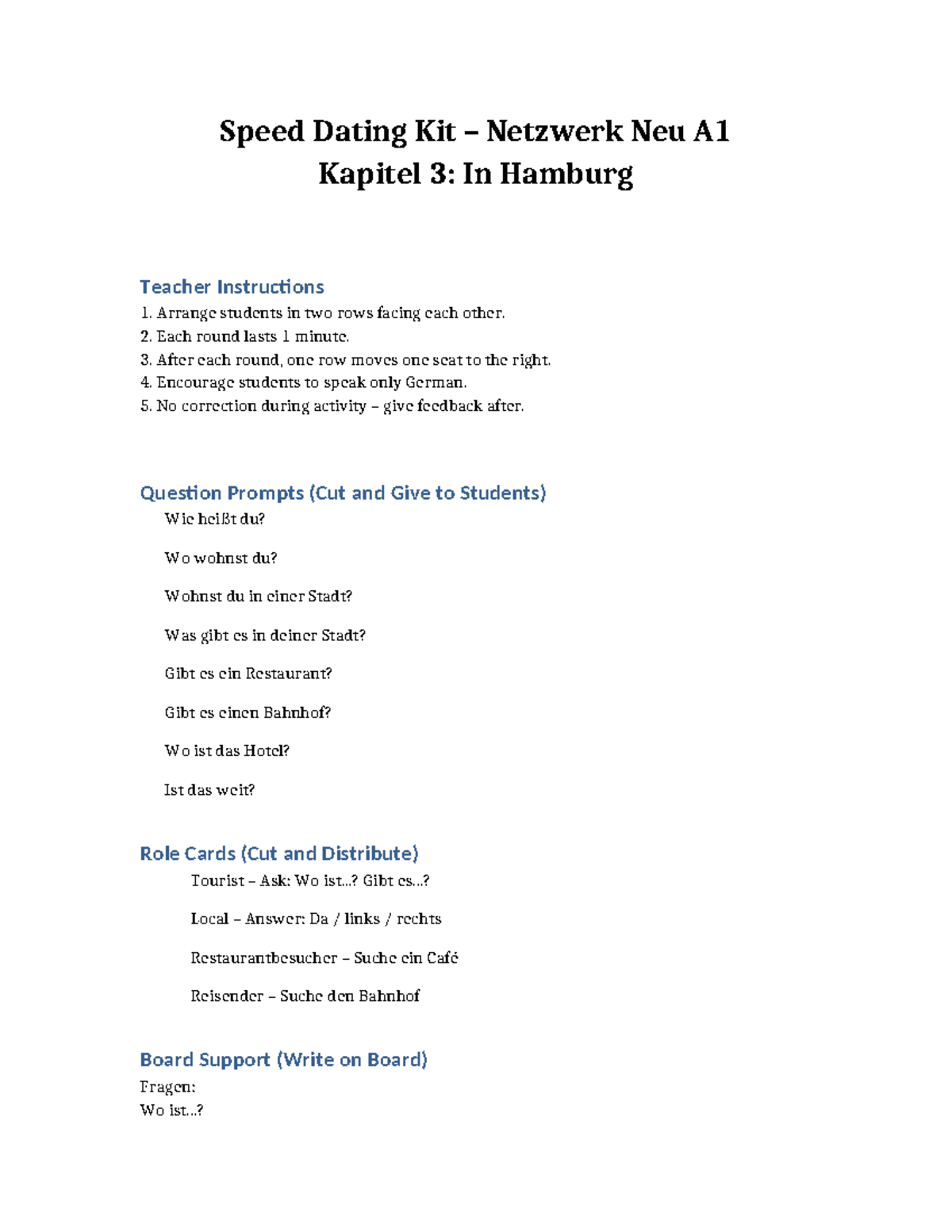 Speed Dating Kit – Netzwerk Neu A1: Kapitel 3 Hamburg - Studocu
