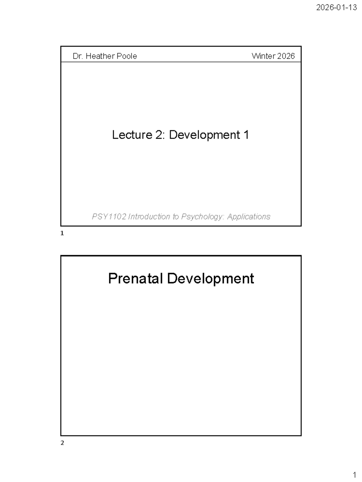 PSY1102 Winter 2026 Lecture 2: Prenatal Development Insights - Studocu