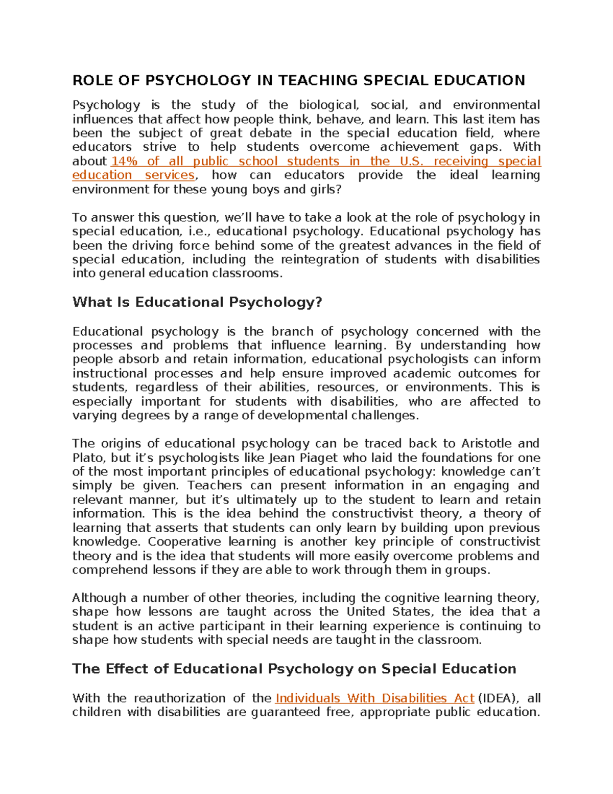 The Role of Psychology in Special Education: Insights and Practices ...