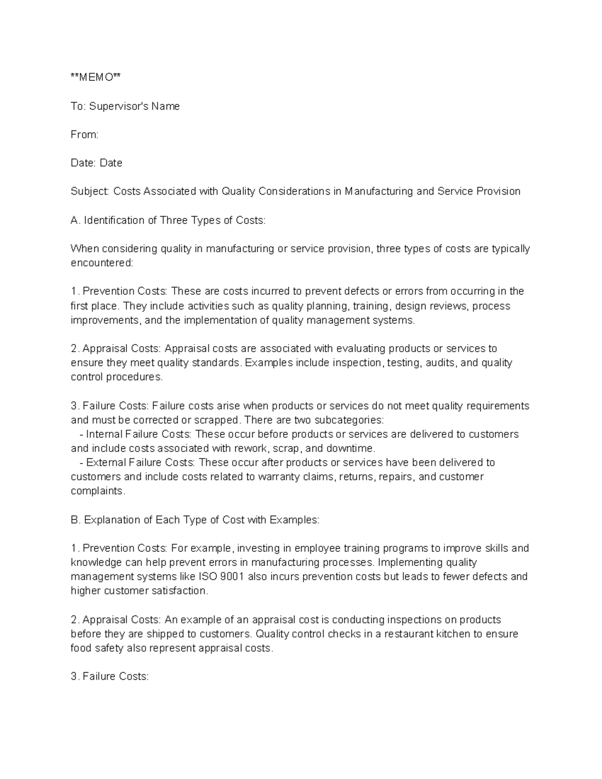 AVM1 task 1 - 2024/25 - MEMO To: Supervisor's Name From: Date: Date ...