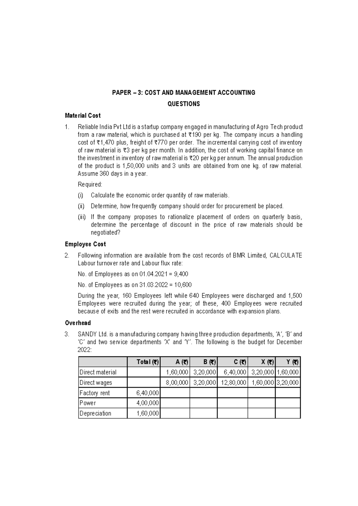 PAPER 3: COST AND MANAGEMENT ACCOUNTING - INTERMEDIATE EXAMINATION MAY ...