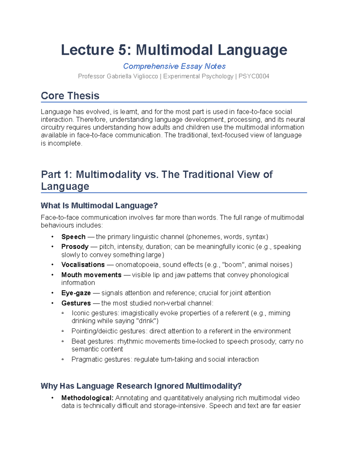 Lecture 5: Multimodal Language Essay Notes - Experimental Psychology ...