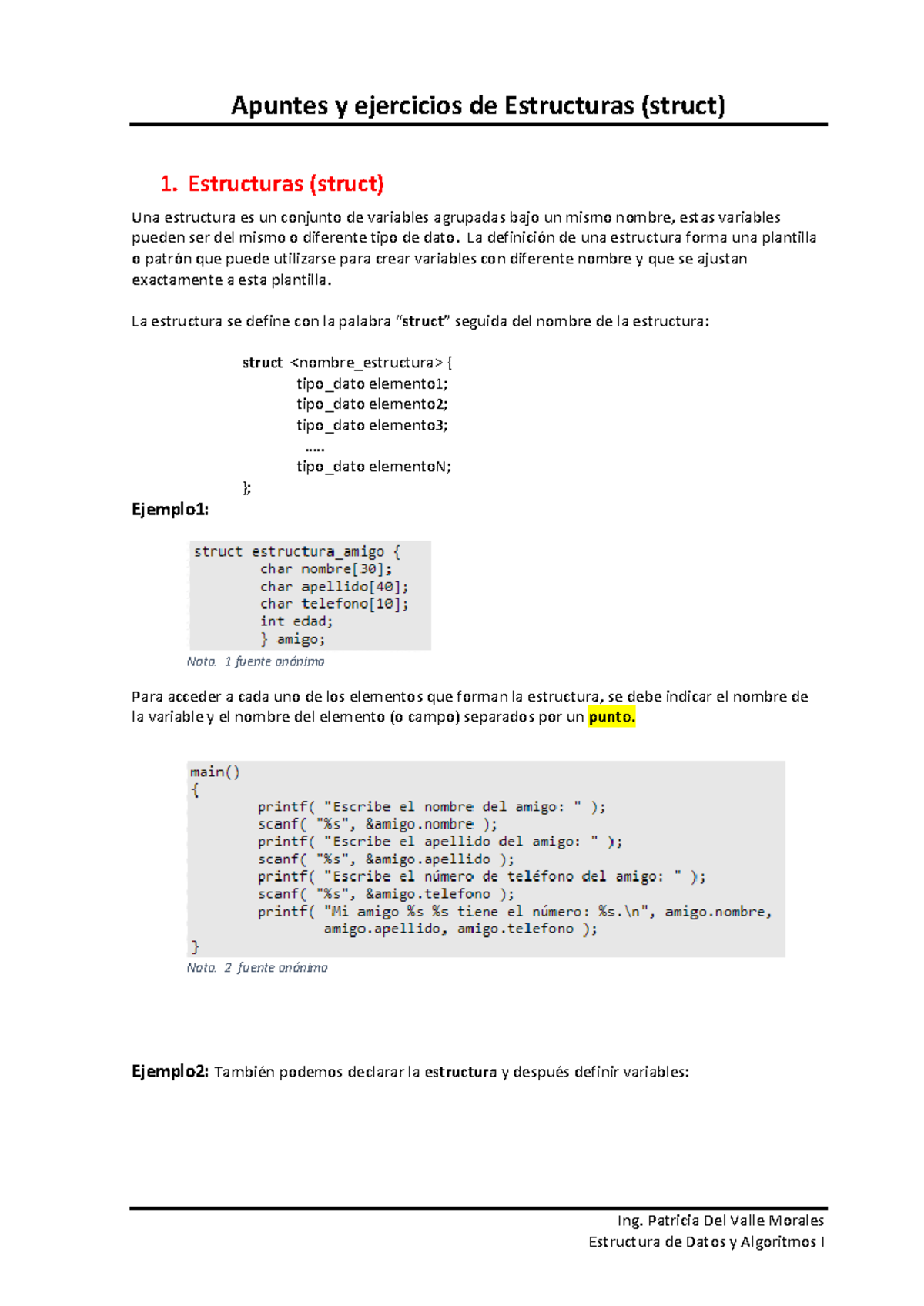 Estructuras (struct) en Estructura de Datos y Algoritmos I - Ejemplos y ...