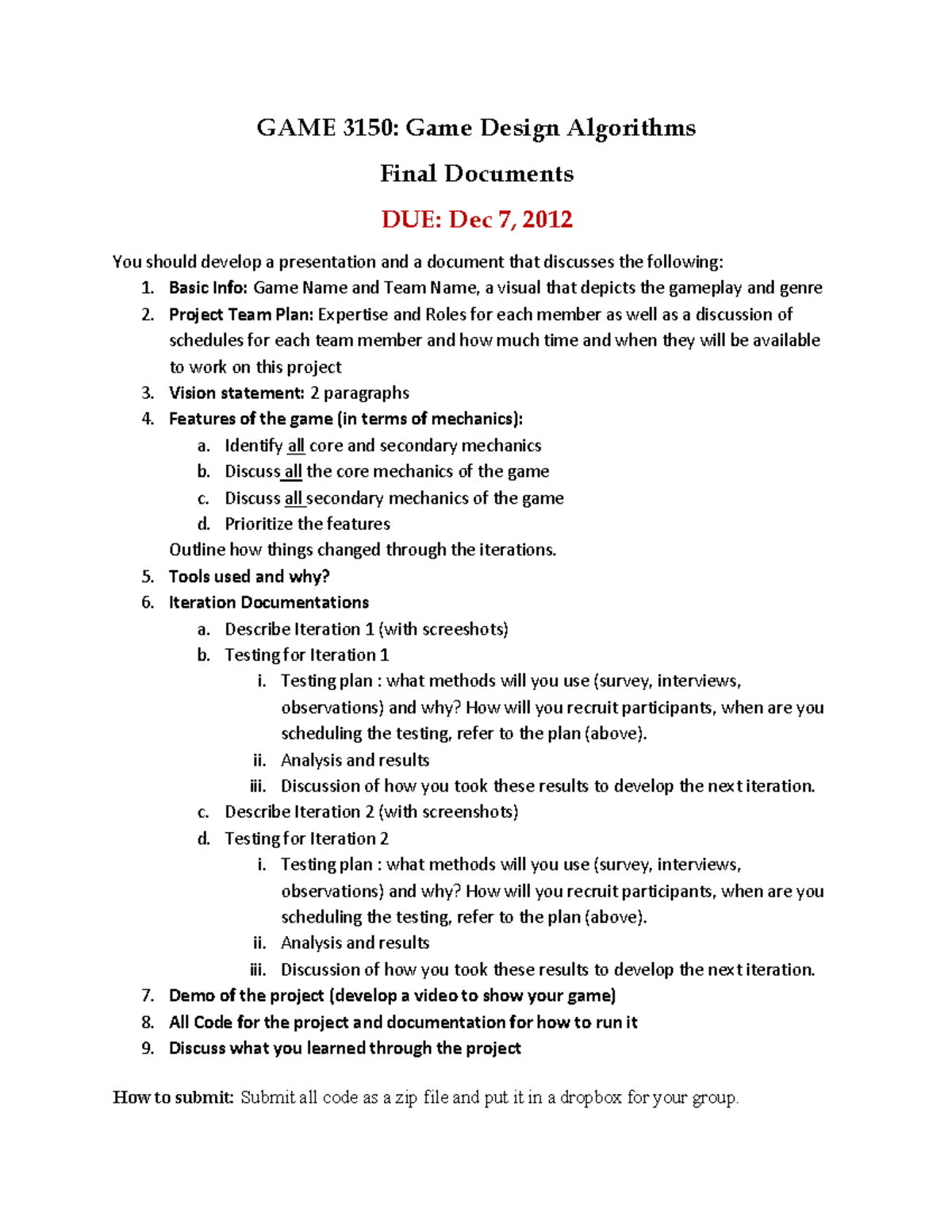 Lecture notes, lecture Requirements Final Docs - GAME 3150: Game Design ...