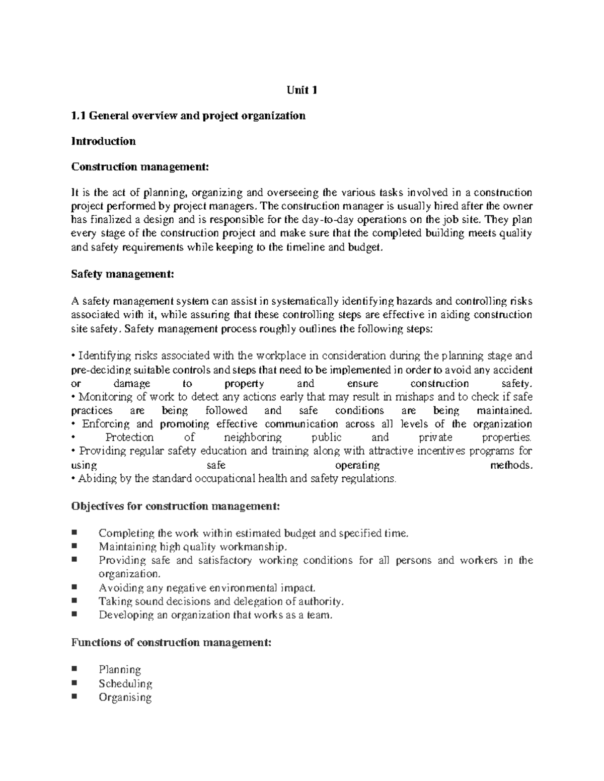 CE3012 - Final Exam: Construction Management & Safety Overview - Studocu