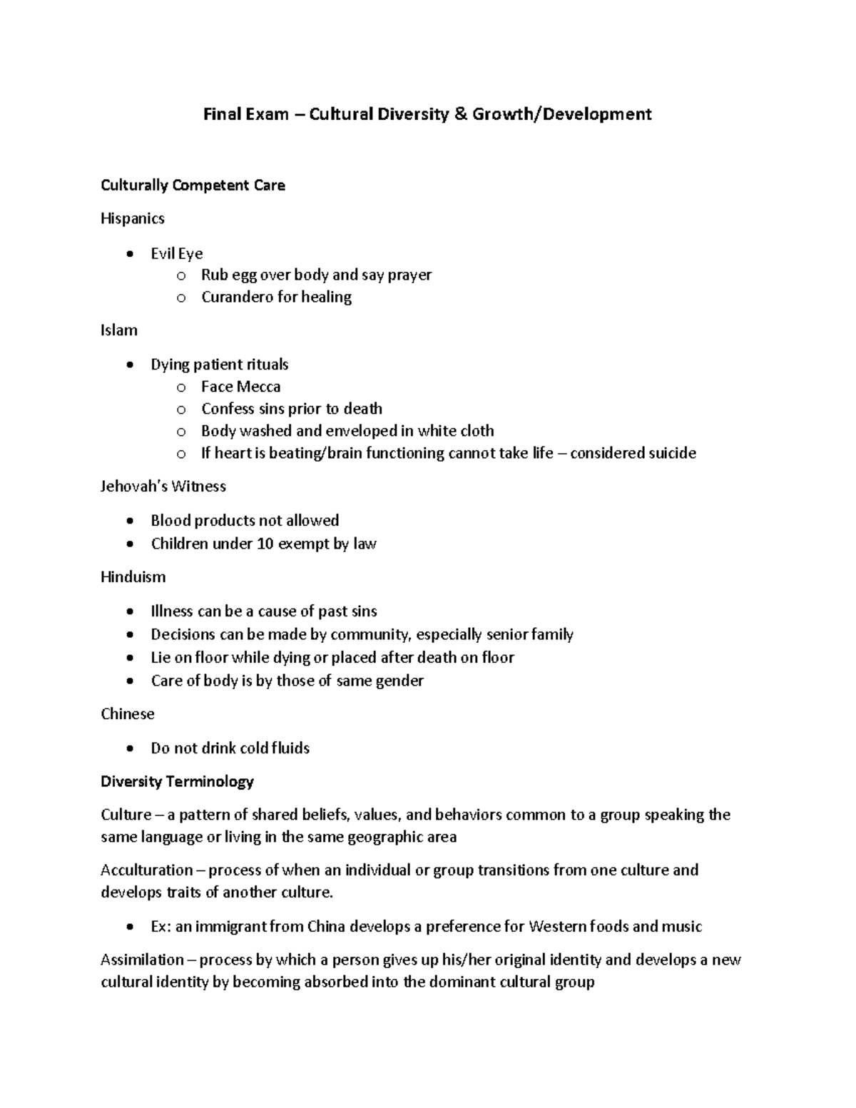 Human Growth & Development Diversity Study Guide - Final Exam ...