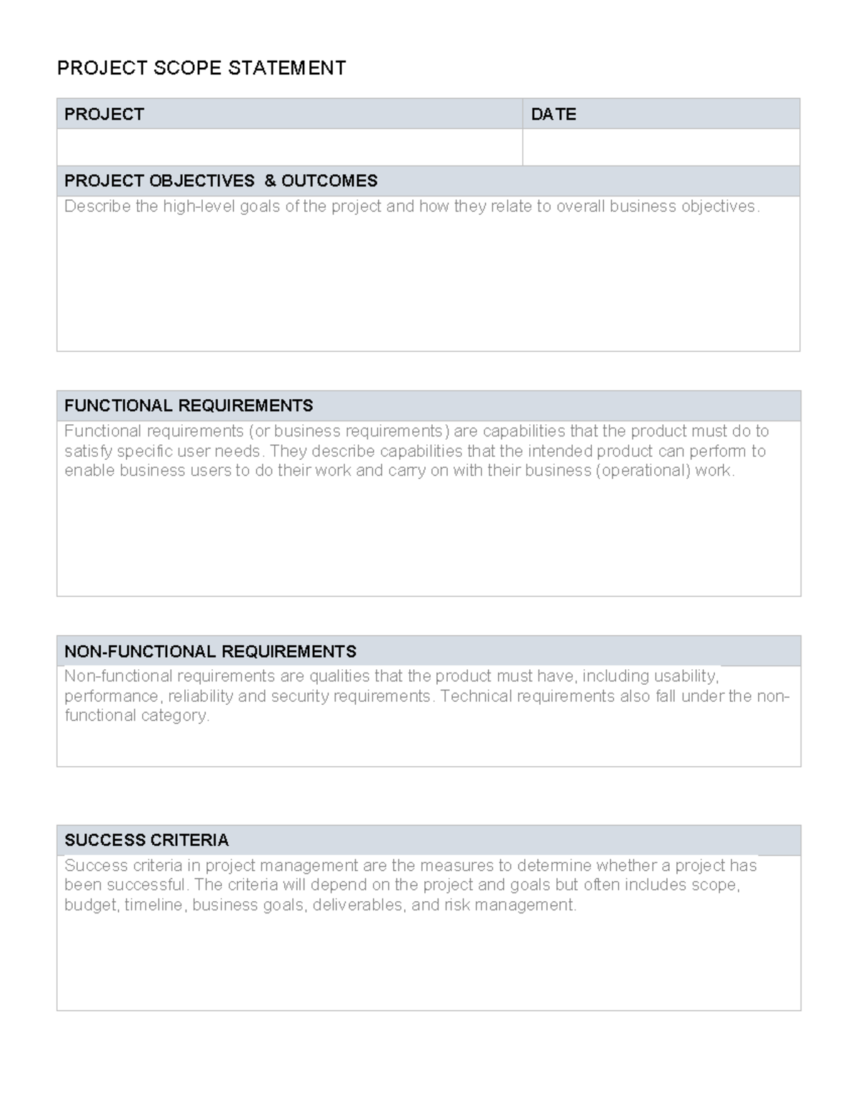 SSB Template Deliverable 3.1 Scope Statement - PROJECT SCOPE STATEMENT ...