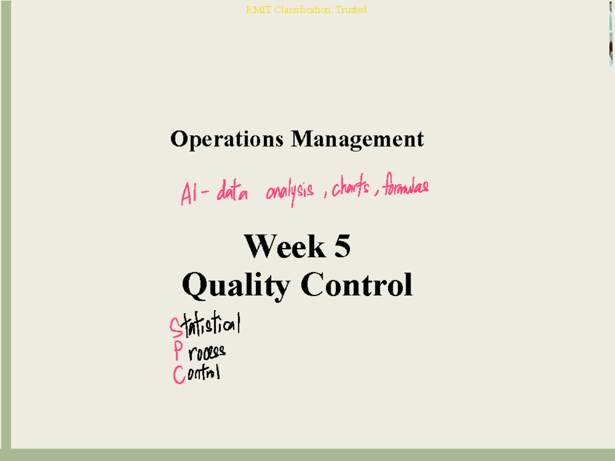 OMGT2228 Lecture Notes: Week 5 Quality Control & SPC - Studocu